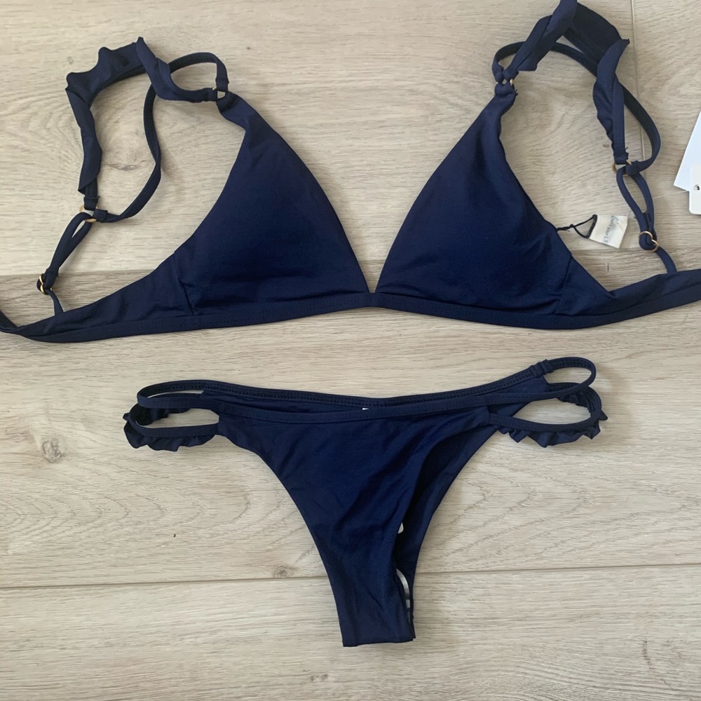 NEW LSpace Ruffle Navy Blue Bikini